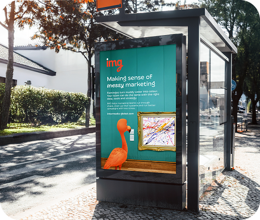 Outdoor advertising panel at a bus shelter